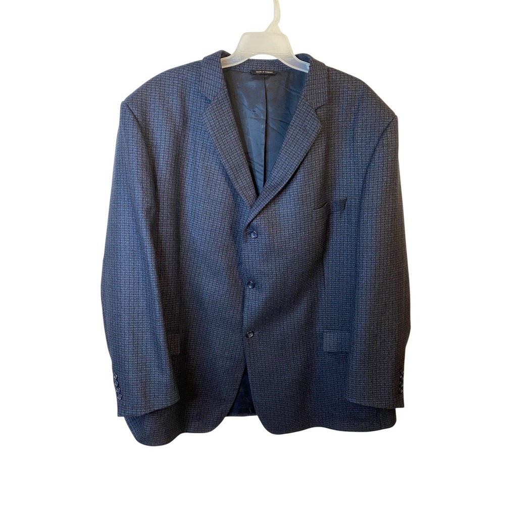 Joseph & Feiss Mens 56L Blazer Sport Coat 100% Lambswool Grey Plaid 3-Button
